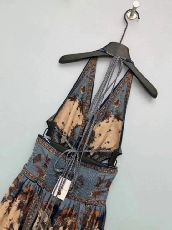 Zimmermann Beige and Blue Floral Halter Maxi Dress - Picture 8 of 9